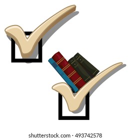 The original bookshelf, in the form a checkmark isolated on a white background. Vector illustration.
