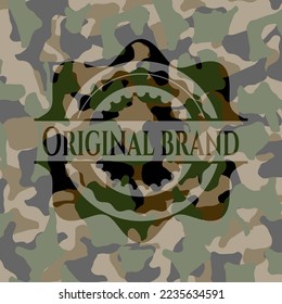 Original Brand on camo pattern. Vector Illustration. Detailed. 
