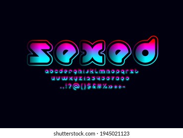 Originelle, helle Schriftart der Zukunft, kreatives, abgerundetes modernes Alphabet, trendige, farbige Buchstaben