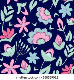 original, bright, trendy seamless pattern. Styling for embroidery, rich ornamentation of beautiful flowers. Ideal for use in textile products. fashionable ethnic, boho patch