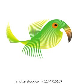 Original bright vector silhouette of a flying bird from yellow-green stripes. Suitable for logo