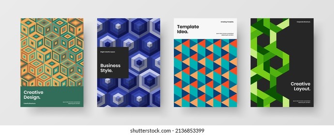 Original brochure A4 design vector template collection. Fresh geometric tiles company cover concept set.