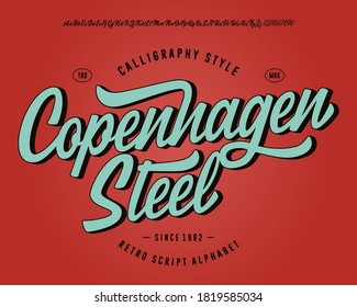 
 Letra original del guión del pincel "Acero de Copenhague". Tipo Retro. Ilustración vectorial.