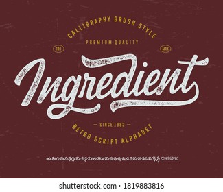  Original Brush Script Font "Ingredient". Retro Typeface. Vector Illustration.