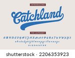 Original brushstroke typeface. Retro font. Vector illustration. Baseball and College Sport Alphabet.