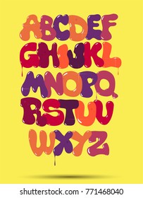 Original bubble graffiti font on a yellow background, vector.
