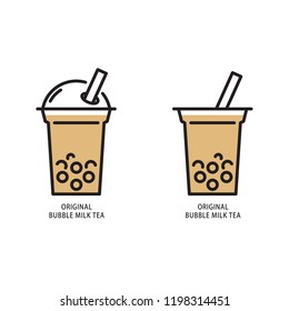 Original bubble milk tea, simple flat design. Isolate on white background.