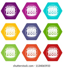 Original burger icons 9 set coloful isolated on white for web