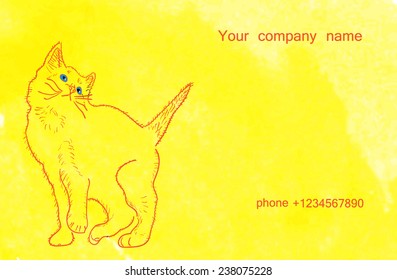 the original business card with a cat made with watercolors