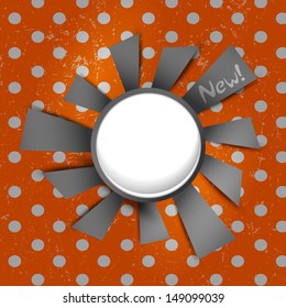 Original button orange retro background with rays for text, vector