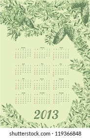 Original calendar on a green background of trees