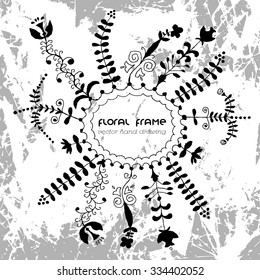 Original calligraphic postcard with flower frame for congratulations, hand drawing