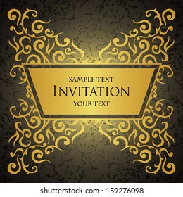 Original card with frame and grunge background. Floral decoration  