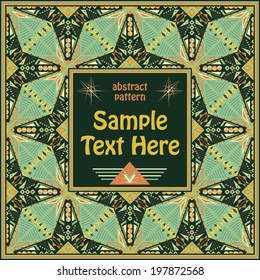 Original card on geometric seamless background with abstract frame. Bright colors   