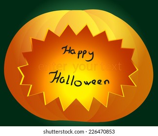 the original card with the wishes of a happy Halloween as a pumpkin with a huge grinning mouth