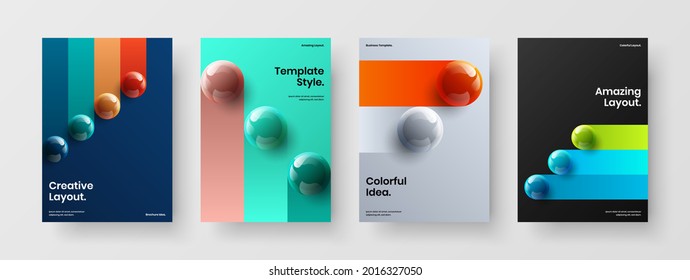 Conjunto de ilustraciones vectoriales de diseño A4 de la portada del catálogo original. Composición del concepto de identidad de la empresa de bolas simples y realistas.