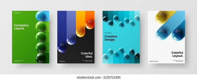 Original Katalog-Cover A4 Vektordesign Layout-Sammlung. Frische realistische Bälle-Präsentationsgrafik-Komposition.