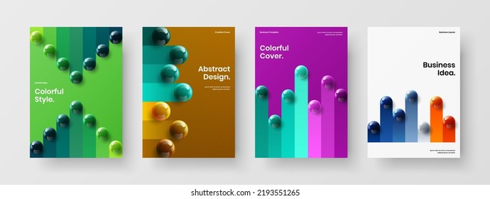 Original Catalog Cover A4 Vector Design Layout Composition. Creative 3D Balls Presentation Concept Collection.