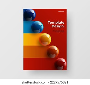 Diseño vectorial de la cubierta del catálogo original A4. Sencillas bolas realistas ilustraciones de identidad corporativa.