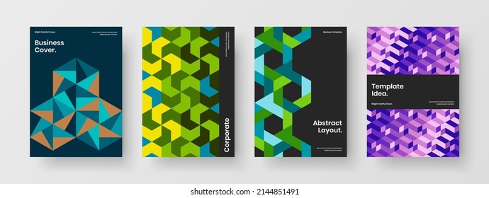 Original catalog cover vector design illustration bundle. Creative geometric hexagons presentation layout collection.