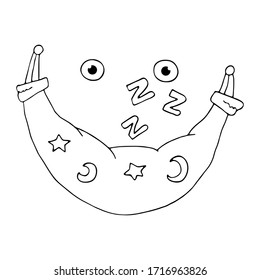 Original character Mr. Dream. Smiling mouth - hammock, eyes and sound of sleep zzz. Hand drawn vector illustration isolated on white. Coloring page. Best design for kids room, postcard, t-shirt, cup.  - Powered by Shutterstock - Get 15% off with code: PIKWIZARD15