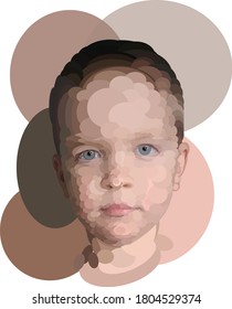 Original children's portrait of a boy, made in the style of circles and ovals. Portrait of a little boy.