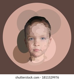 Original children's portrait of a boy, made in the style of circles and ovals. Portrait of a little boy.