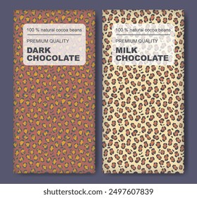 Original chocolate abstract vector package set. Animal skin pattern design label set
