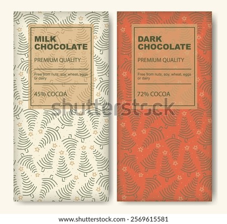 The original chocolate retro package design. Finest chocolate bar design label set. Christmas typography