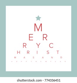 Original Christmas Card Design Inspired By Snellen Eye Chart, Optometry and Science. Winter Holiday Card.Vector illustration. EPS10 with layers. Minimal Aesthetics.