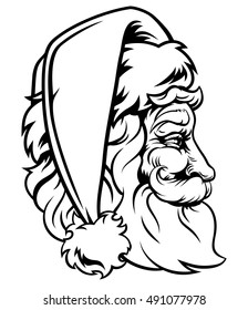 Original Christmas illustration of Santa Claus in a vintage woodcut retro style