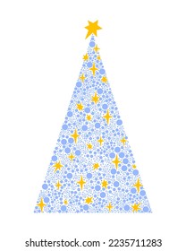 Original Christmas tree made of snowballs polka dots and stars simple hand drawn cartoon vector illustration, New Year holiday celebration concept for greeting card, invitation, poster, banner