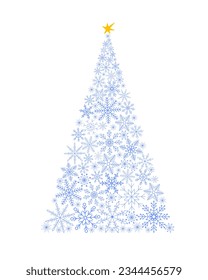 Original Christmas tree made of snowflakes simple hand drawn cartoon vector illustration, New Year holiday celebration concept for greeting card, invitation, poster, banner