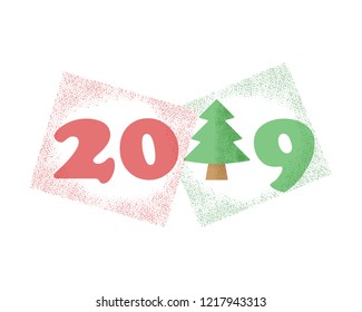 Original Christmas tree with numbers 2019 for decorating the calendars of the new year. Vector element, template on isolated background.