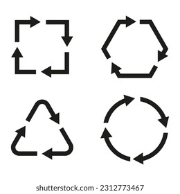 Las flechas circulares originales de color negro sobre un fondo blanco, con un camino triangular redondo. Ilustración vectorial. Imagen de stock.