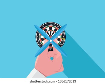 Original circular dartboard. Arrow hitting the center of target, Business concept. Target with arrow in center. Goal setting. Smart goal. Business target concept. Achievement and success. 