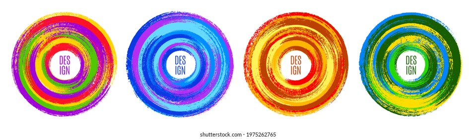 Original circular emblem by paint brush, colorful background. Vector illustration