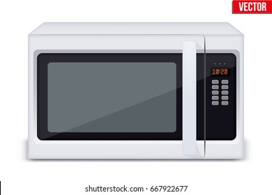 Original Classic Microwave Oven. Sample model for Electronic Kitchen appliance. Vector Illustration isolated on white background.