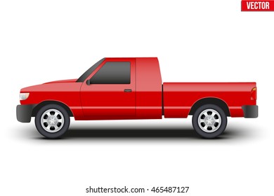 Original classic red. Pickup truck. Business design of cargo transportation and service. Editable Vector illustration Isolated on background.