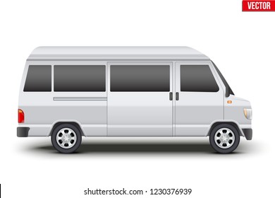 Original classic transfer service white minibus. Cargo and service van transportation. Editable Vector illustration Isolated on white background.