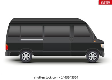 Original classic VIP transfer service Black minibus. Service van transportation. Editable Vector illustration Isolated on white background.