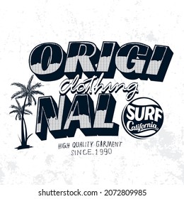 Original clothing surf California palm Tree, T-shirt  Design, logo design, print artwork.
