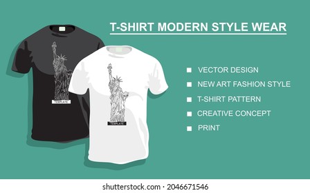 Original collection, typography, vector design, new art fashion style print Statue of Liberty, creative concept, t-shirt pattern. Your photo.