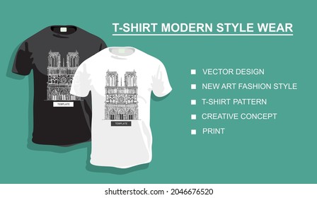 Original collection, typography, vector design, new art fashion style print  Notre Dame de Paris Cathedral, creative concept, t-shirt pattern. Your photo.