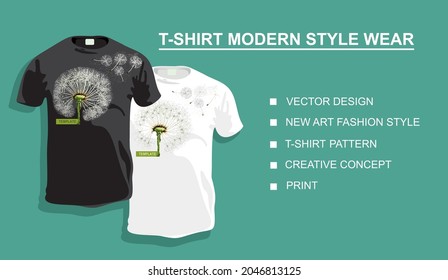 Original collection, typography, vector design, new art fashion style print dandelion and some flying seeds carried by the wind, creative concept, t-shirt pattern. Your photo.
