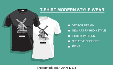 Original collection, typography, vector design, new art fashion style print of a mill, creative concept, t-shirt pattern. Your photo.