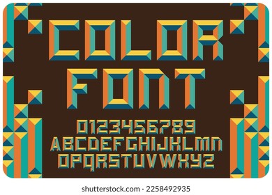 Original color label font. Geometrical colorful letters.