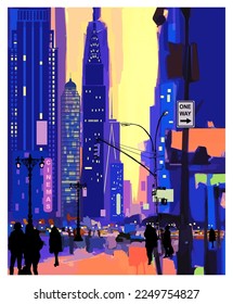 Original and Colorful representation of New York City, Manhattan skyline and office skyscrapers building - vector illustration (Ideal for printing, poster or wallpaper, house decoration) 

