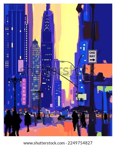 Original and Colorful representation of New York City, Manhattan skyline and office skyscrapers building - vector illustration (Ideal for printing, poster or wallpaper, house decoration) 


