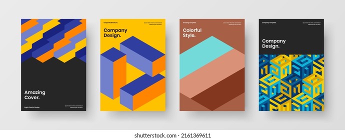 Original company brochure vector design concept set. Modern geometric tiles leaflet template bundle.